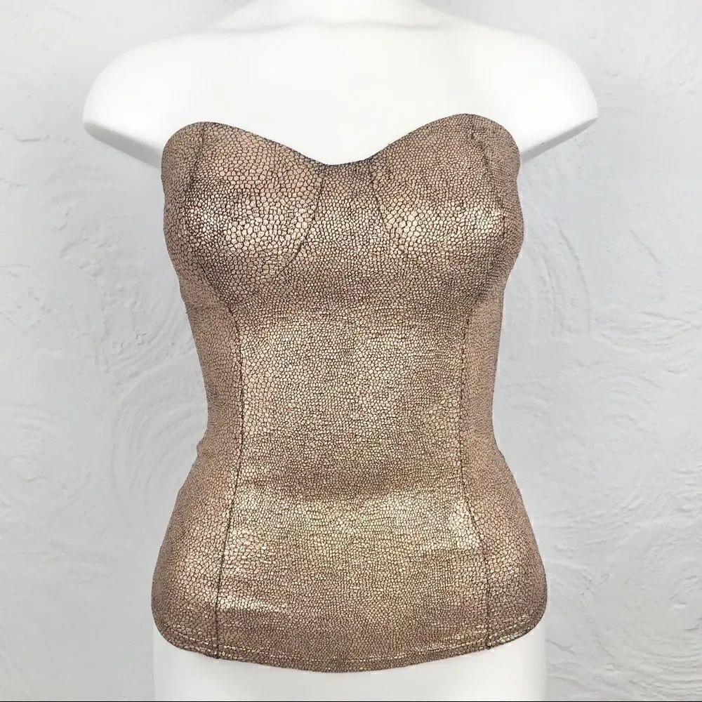 Cecico Rose Gold Reptile Print Strapless Bodice Corset NEW
